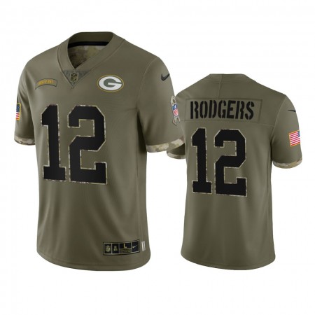 Maillot Green Bay Packers Aaron Rodgers 12 Salute To Service Olive 2022 - Homme